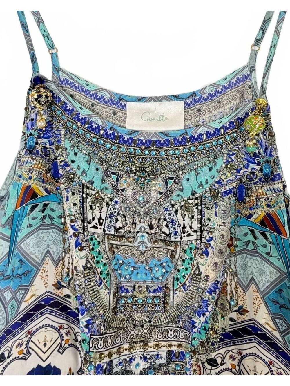 Camilla Everlasting Udaipur Embellished Silk Coverup Romper Blue Mosaic Small - Picture 5 of 8